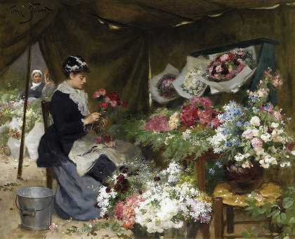 维克托·加布里埃尔·吉尔伯特的《卖花的人在制作花束》