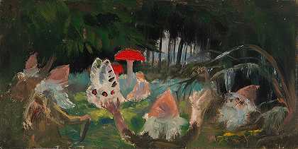 “苍蝇木耳下的公主和蝴蝶”，托尔斯滕·瓦斯塔斯杰尔纳为绘画《荒诞故事公主》绘制的素描