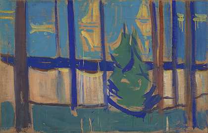 爱德华·蒙克的《带树和船的海滩风景》