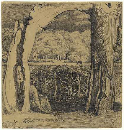 理查德·尼古拉·罗兰·霍斯特的《一个女人坐在两棵柳树之间的风景》