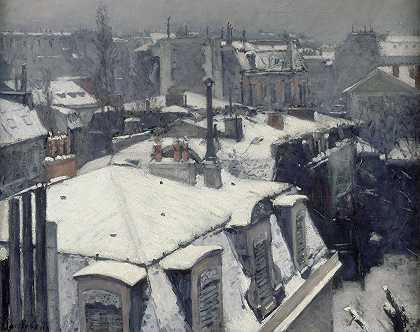 Gustave Caillebotte的《雪中的屋顶》（雪效果）