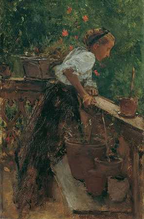 奥古斯特·冯·佩滕科芬的《阳台上的农夫女孩》