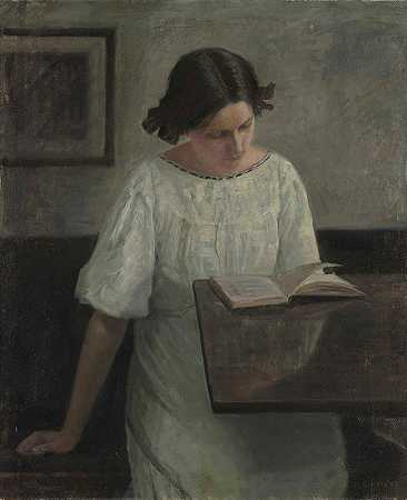卡尔·霍尔斯（Carl Holsøe）的《艺术家的白衣妻子》