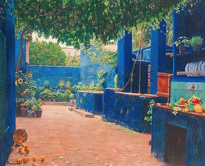 圣地亚哥·鲁西尼奥的《蓝色庭院，阿伦尼斯》
