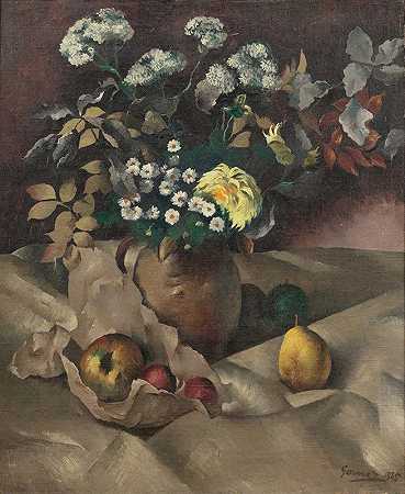 保罗·埃利·格内斯的《花、梨和苹果的静物》