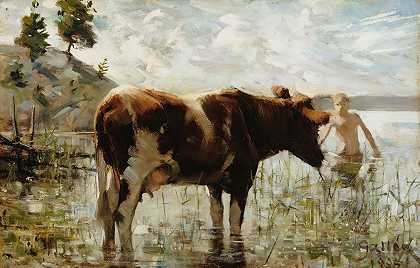 “牛和男孩，1885年，阿克塞利·加伦·卡莱拉