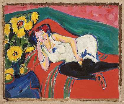 恩斯特·路德维希·凯尔希纳（Ernst Ludwig Kirchner）的《穿着白色化学服的躺着女人》