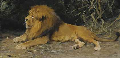 Wilhelm Kuhnert的《狮子在巢穴》