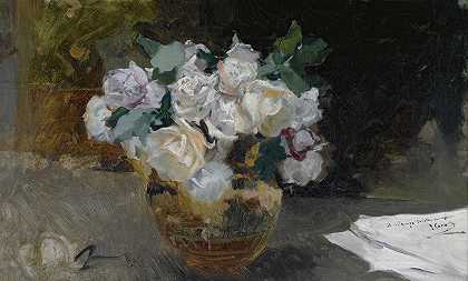 华金·索罗拉的《白玫瑰花束》