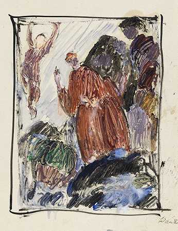 “研究艺术家自己的绘画”，《但丁（先知，作品1）》，J.A.Jerichau，1912-13年