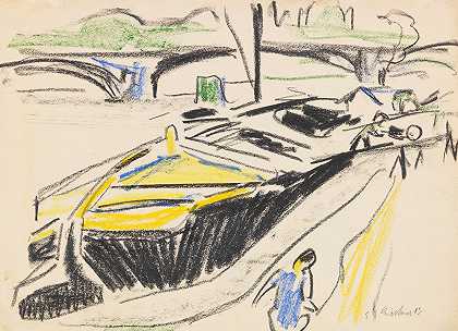 恩斯特·路德维希·凯尔希纳（Ernst Ludwig Kirchner）的《在易北河岸边拖船》（Carola Bridge）