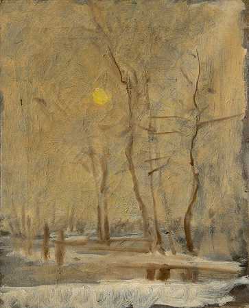 Ladislav Mednyánszky的《带溪风景中的冬日》