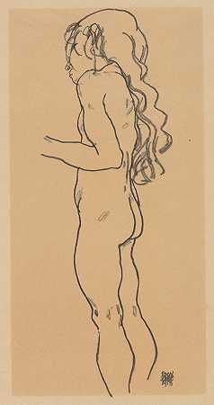 埃贡·席勒的《站着的裸女，面向左边》