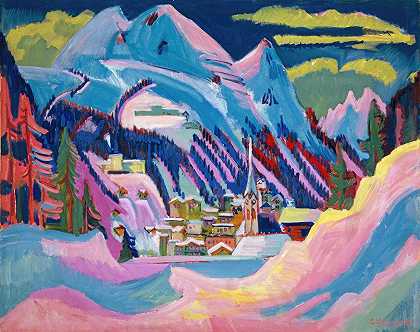 恩斯特·路德维希·凯尔希纳的《冬季达沃斯：雪中达沃斯》