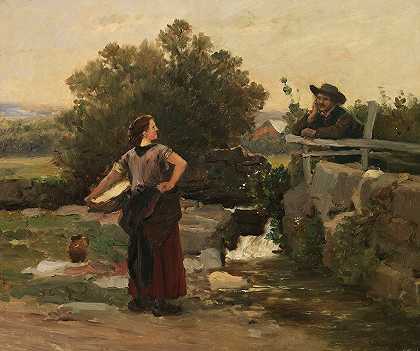 瓦克拉夫·布罗季克（Václav Brožík）的《洗衣妇和男孩在河岸上交谈》