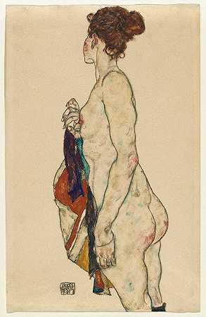 Egon Schiele的《穿着图案长袍的站立裸体》