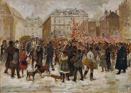 恩斯特·朱赫（Ernst Juch）的《维也纳的Weihnachtsmarkt am Hof》