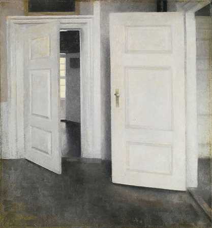 《白色的门，搁板30》，作者：维勒姆·哈默什（Vilhelm Hammershøi）