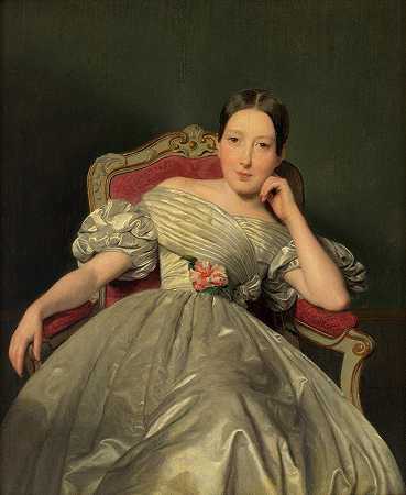 费迪南德·格奥尔格·瓦尔德米勒（Ferdinand Georg Waldmüller）的《穿着白色阿特拉斯连衣裙的坐着女孩》