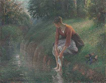 卡米尔·皮萨罗的《在小溪里洗澡的女人》