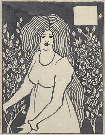 奥布里·文森特·比尔兹利的《高玫瑰丛前的长发女人》