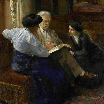 “阿尔方斯·玛丽·安托万·约瑟夫·格兰蒙特（1837-1909），艺术家的第二任丈夫，布莱明·胡布雷希特（Bramine Hubrecht）指导两名意大利女孩