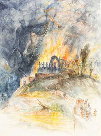阿瑟·弗雷德里克·佩恩的《烈火中的传道建筑》