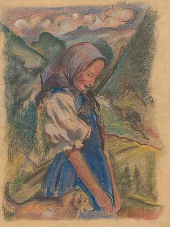 阿诺德·彼得·魏斯·库比安（Arnold Peter Weisz Kubínčan）的《风景中带狗的女孩》（Girl with a Dog in a Landscape）