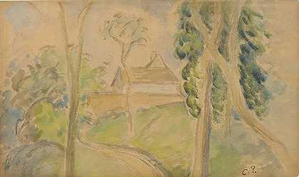 卡米尔·皮萨罗（Camille Pissarro）的《沿路有房子的乡村场景》