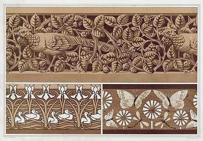 雉鸡和雉鸡，最新雕刻的木头。蝴蝶和蜻蜓，镶嵌。鸭子和鸢尾，模具。莫里斯·皮拉德·弗奈尔