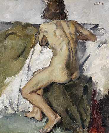 Leo Putz的《裸体坐在女性背后》