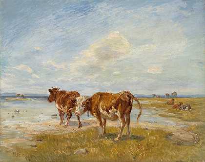 “海滩上的奶牛”，西奥多·菲利普森的素描