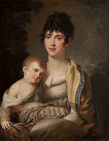 《特奥菲拉·拉齐维·内·莫拉夫斯卡（1791–1828）与儿子亚历山大·多米尼克（1808–1859）的肖像》，弗朗西塞克·科萨韦里·兰皮（Franciszek Ksawery Lampi）著