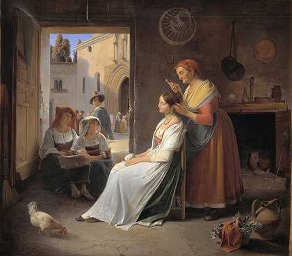 阿尔伯特·库克勒（Albert Küchler）的《一个年轻的意大利女人被母亲装扮》
