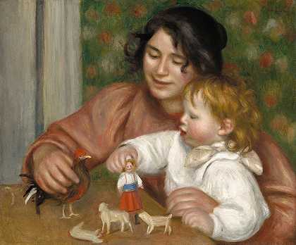 “带玩具的孩子-加布里埃尔和艺术家的儿子，让由皮埃尔·奥古斯特·雷诺阿创作