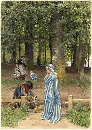 安东·冯·维尔纳（Anton von Werner）的《赫林斯多夫公园里的艺术家妻子和女儿》