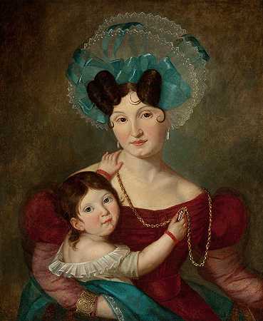 “玛丽亚·安娜·拉维奇（1807–1887）与儿子贾希德的肖像，作者：扬·克日什托夫·达梅尔