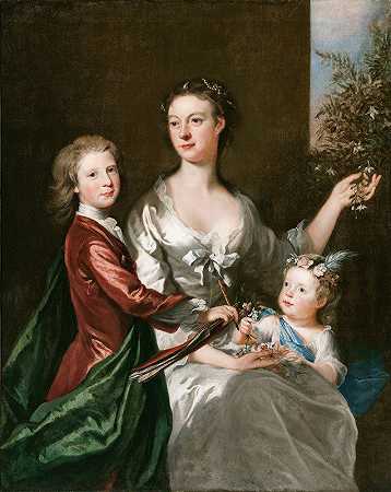 《艺术家的妻子苏珊娜、儿子安东尼和女儿苏珊娜》作者：约瑟夫·海莫尔