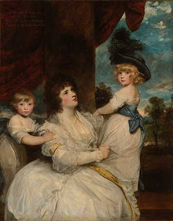 约书亚·雷诺兹爵士《哈灵顿伯爵夫人简与她的儿子、彼得森子爵和林肯·斯坦霍普的肖像》