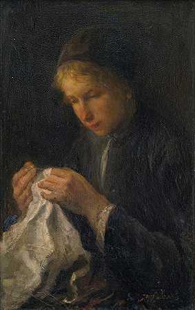 Jozef Israëls的《女人缝纫》