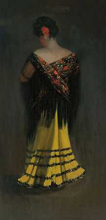 “西班牙披肩乔治·卢克斯的珍妮·弗兰肯伯格肖像