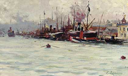 Fausto Zonaro的《伊斯坦布尔加拉塔港》