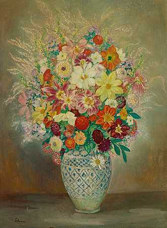 亨利·勒巴斯克的《花丛与大丽花》