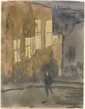 格温·约翰的《夜晚的街道，缪顿》