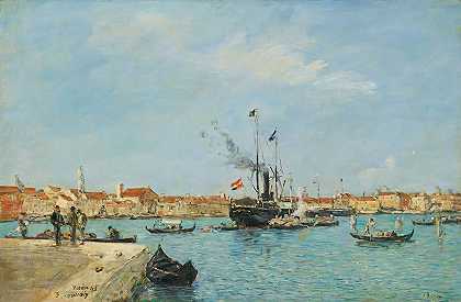 “威尼斯，大运河，蒸汽和平底船