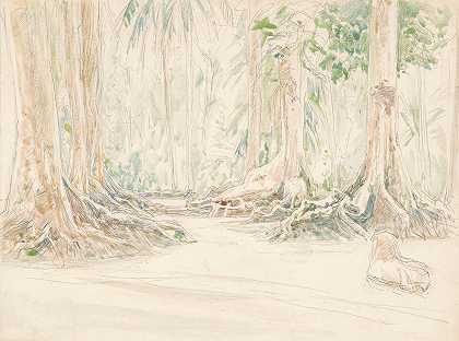 Jan Veth的《印度森林中的树间景色》