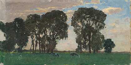 Alfred Zoff的《Langenprising，Viehweide mit großen Bäumen》