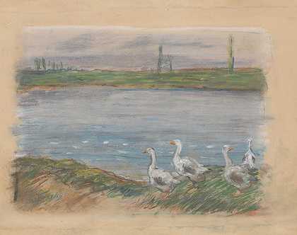 阿尔弗雷德·西斯利的《池塘边的四只鹅》