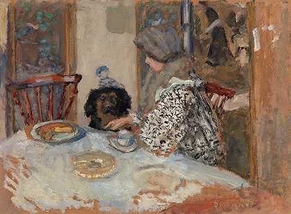 皮埃尔·博纳德的《餐桌上的女人和狗》