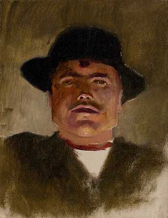 Ladislav Mednyánszky的《戴帽子的农民》